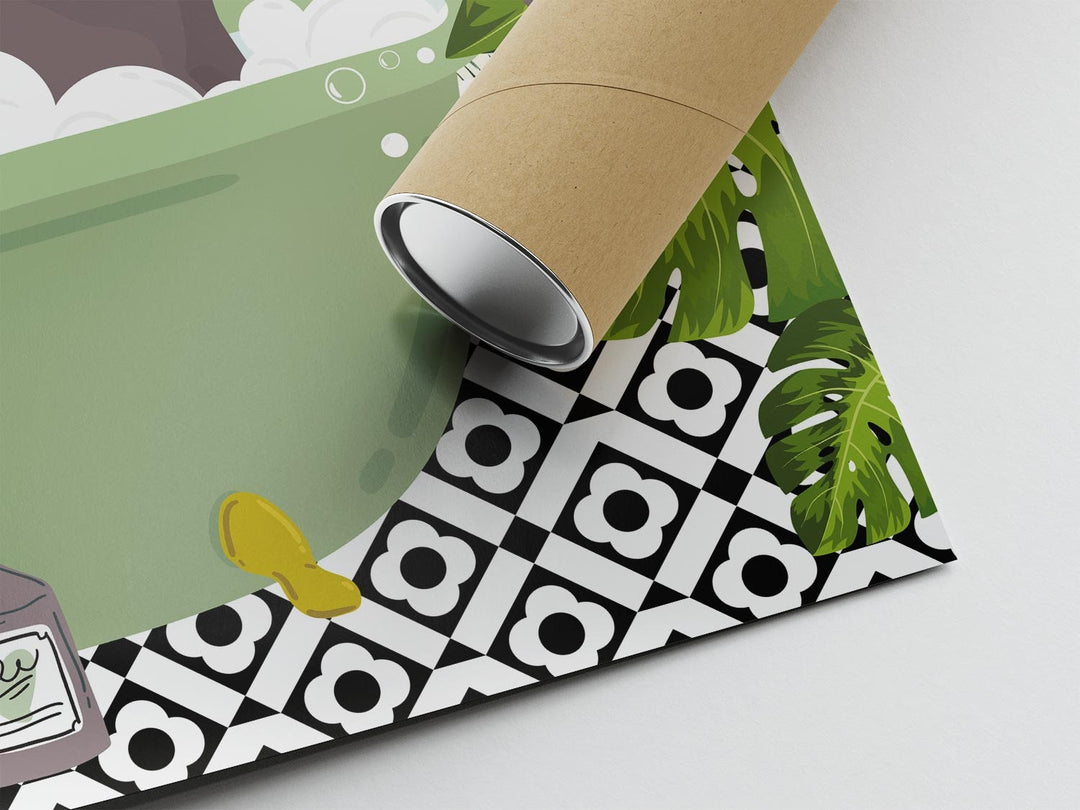 Elephant in Bathtub Bathroom Prints, Maximalist Animal in Bath Wall Art, Botanical Bathroom Safari Poster, Boho Jungle Bathroom Art Decor