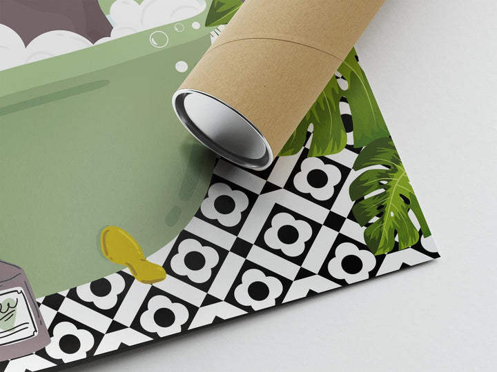 Elephant in Bathtub Bathroom Prints, Maximalist Animal in Bath Wall Art, Botanical Bathroom Safari Poster, Boho Jungle Bathroom Art Decor