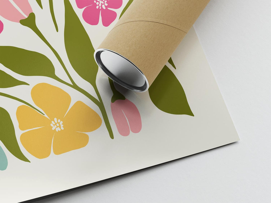 Set of 3 Abstract Flower Prints, Scandinavian Floral Wall Art, Pink Blue Yellow Floral Art, Modern Botanical Plant Prints, Living Room Decor