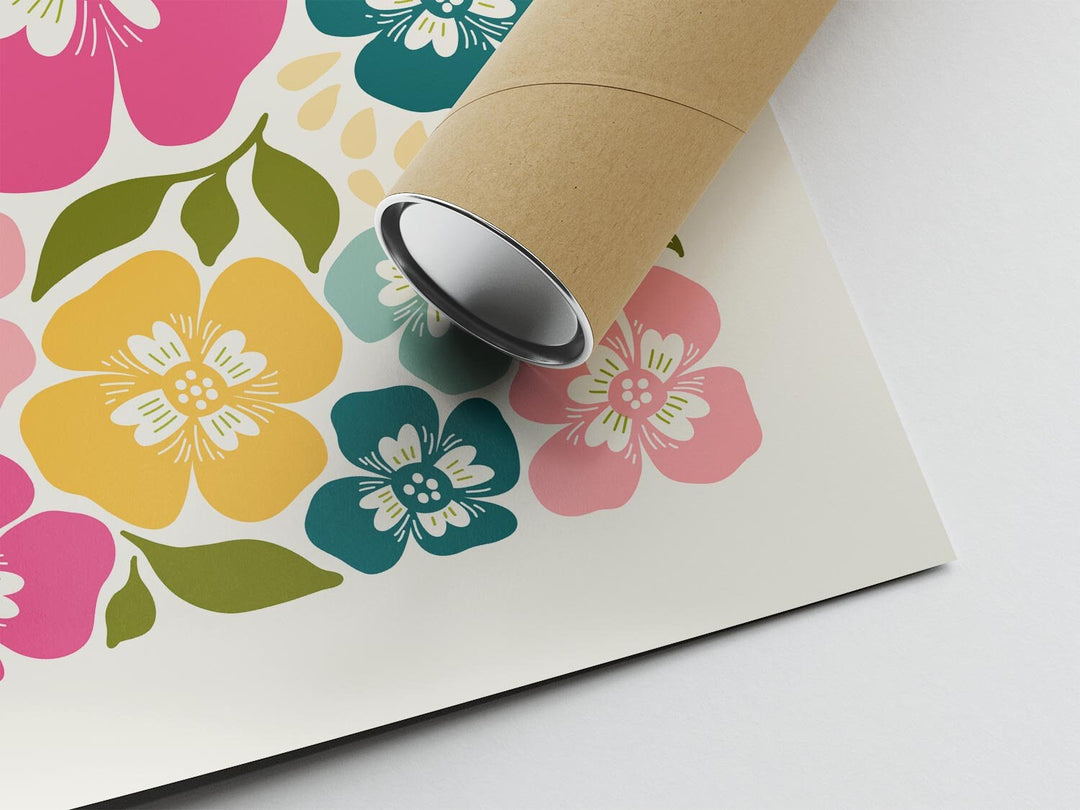 Set of 3 Abstract Flower Prints, Scandinavian Floral Wall Art, Pink Blue Yellow Floral Art, Modern Botanical Plant Prints, Living Room Decor