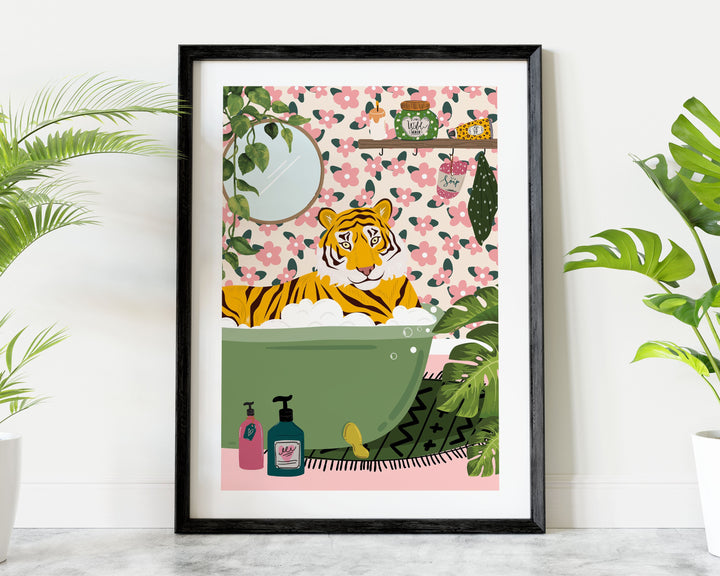 Tiger Bathroom Wall Art, Funny Animal Bathroom Prints, Toilet Art Decor, Kids Bathroom Decor, Maximalist Wall Art, Tropical Bathroom Poster