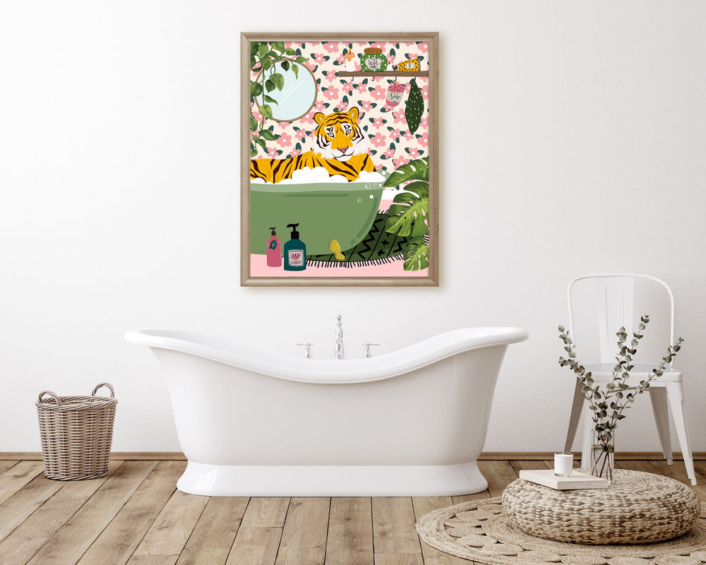 Tiger Bathroom Wall Art, Funny Animal Bathroom Prints, Toilet Art Decor, Kids Bathroom Decor, Maximalist Wall Art, Tropical Bathroom Poster