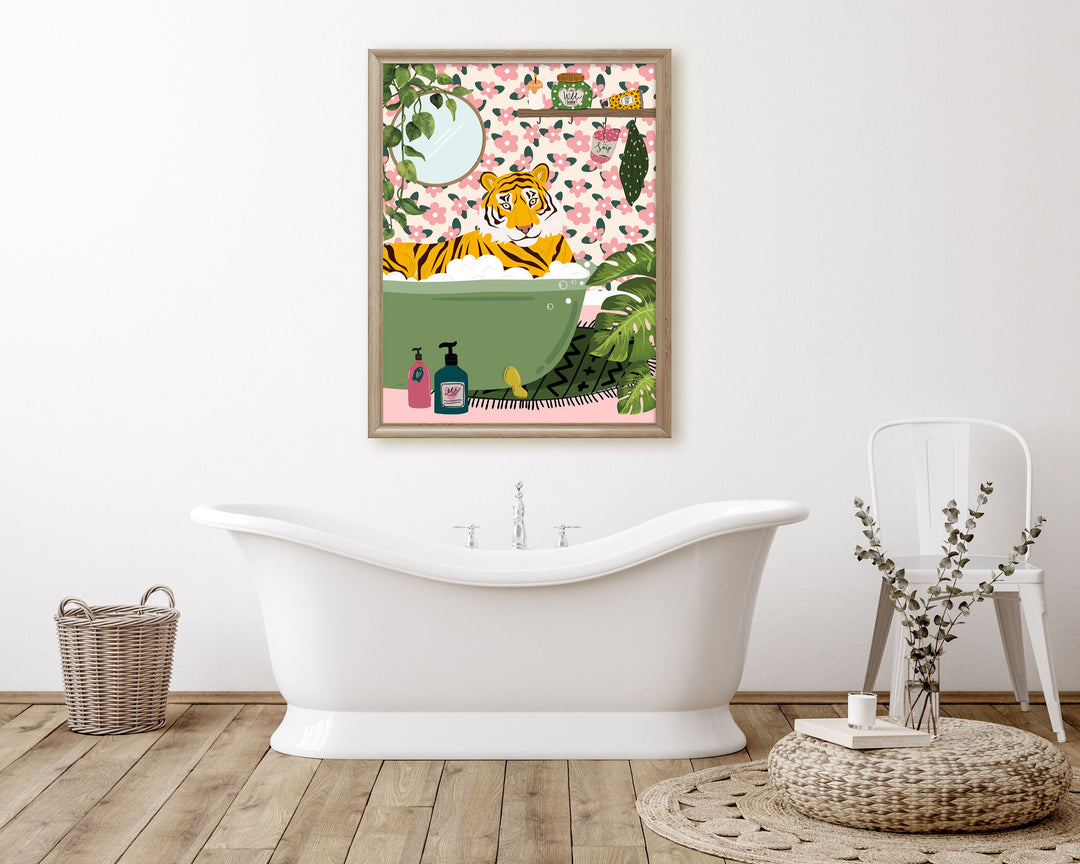 Tiger Bathroom Wall Art, Funny Animal Bathroom Prints, Toilet Art Decor, Kids Bathroom Decor, Maximalist Wall Art, Tropical Bathroom Poster