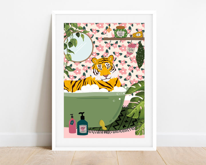 Tiger Bathroom Wall Art, Funny Animal Bathroom Prints, Toilet Art Decor, Kids Bathroom Decor, Maximalist Wall Art, Tropical Bathroom Poster