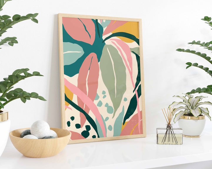 Boho Abstract Tropical Palm Leaf Wall Art, Jungle Leaf Print Illustration, Botanical Jungle Leaves Art Print, Colourful Rainforest Poster