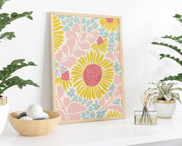 Boho Abstract Daisy Print, Botanical Flower Wall Art, Eclectic Daisies Poster, Retro Flower Market Print, Pink Floral Aesthetic Room Decor