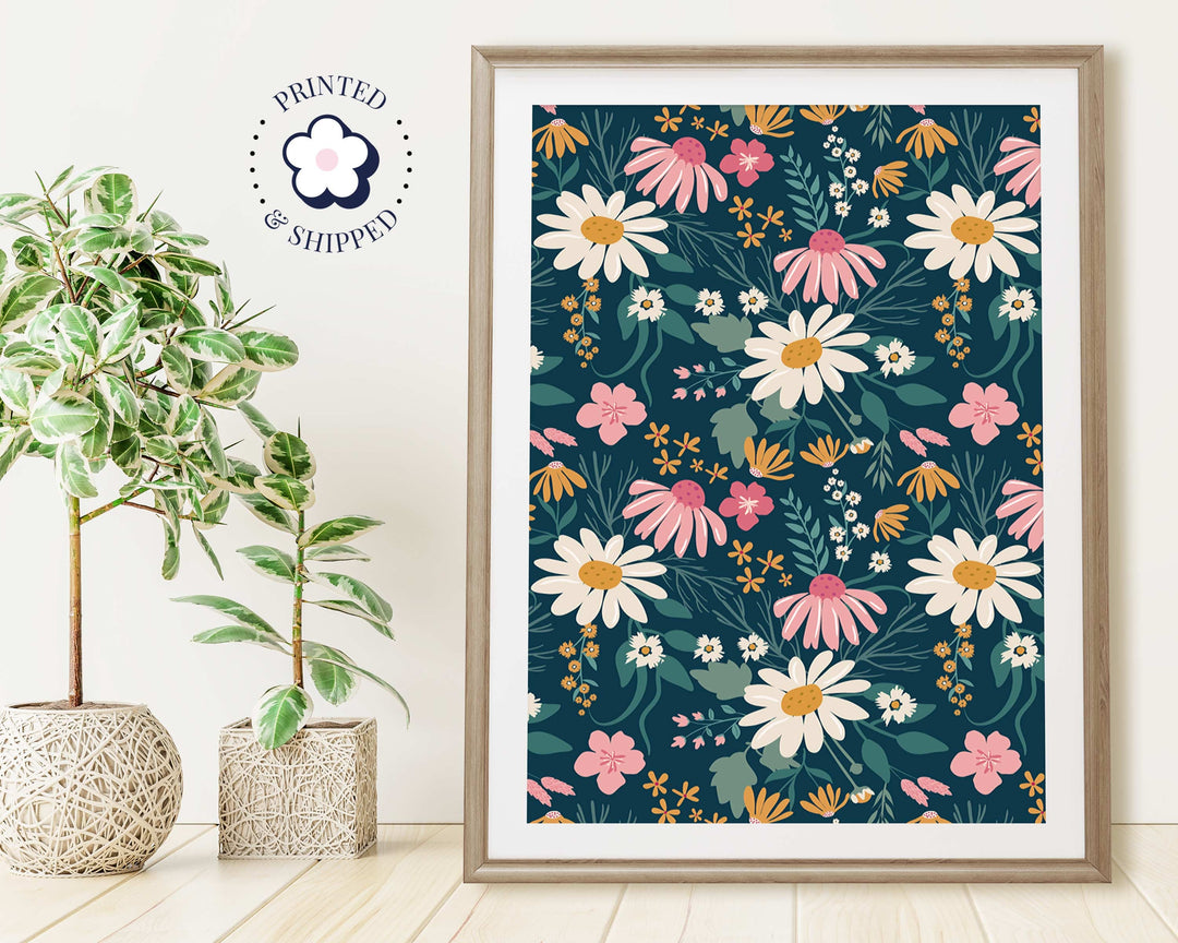 Modern Abstract Daisy Wall Art, Retro Pink Flower Market Print, Botanical Living Room Wall Art, Floral Bedroom Wall Home Decor, Gift For Her