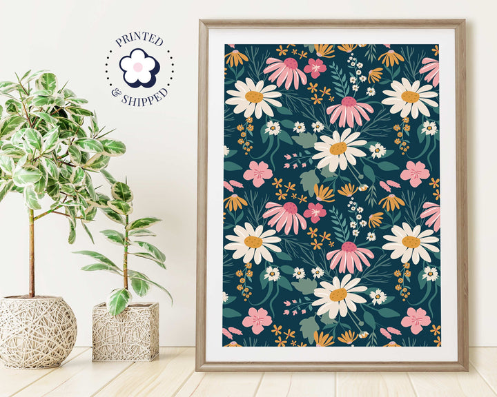Modern Abstract Daisy Wall Art, Retro Pink Flower Market Print, Botanical Living Room Wall Art, Floral Bedroom Wall Home Decor, Gift For Her