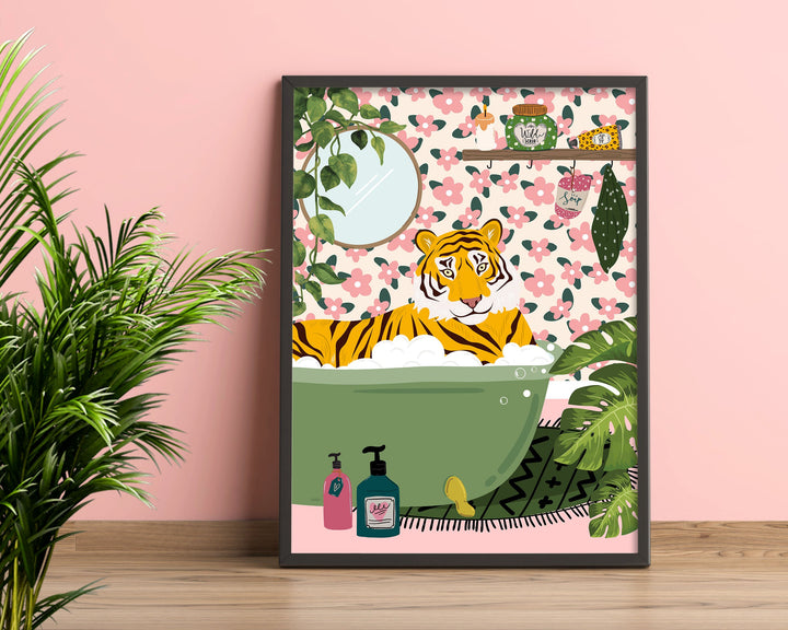 Tiger Bathroom Wall Art, Funny Animal Bathroom Prints, Toilet Art Decor, Kids Bathroom Decor, Maximalist Wall Art, Tropical Bathroom Poster