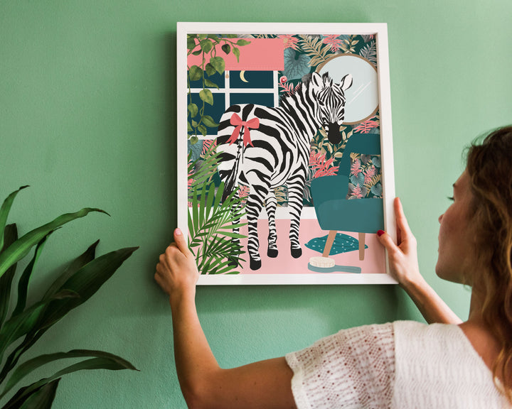 Zebra Bathroom Wall Art, Funny Animal Bathroom Prints, Toilet Art Decor, Kids Bathroom Decor, Maximalist Wall Art, Tropical Bathroom Poster