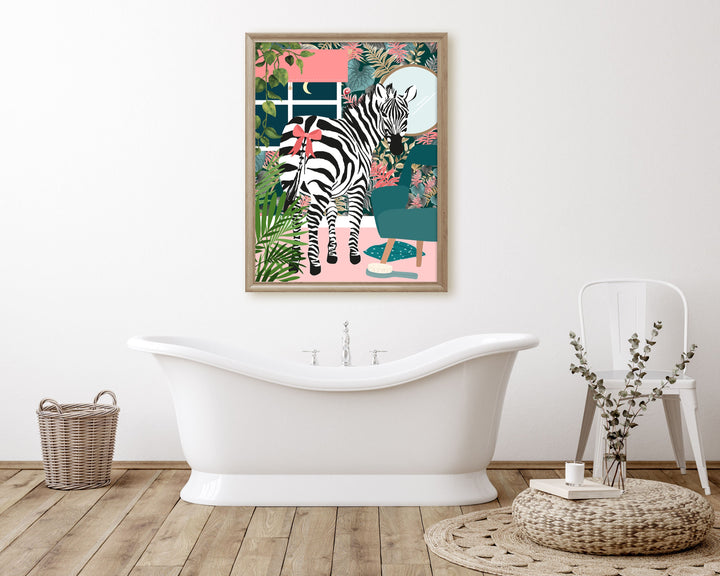 Zebra Bathroom Wall Art, Funny Animal Bathroom Prints, Toilet Art Decor, Kids Bathroom Decor, Maximalist Wall Art, Tropical Bathroom Poster