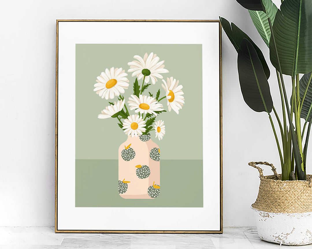 Daisy Print Flower Wall Art, Abstract Daisies Botanical Print, Boho Wild Flowers in Vase Print, Colourful Bunch of Flowers Daisy Art Poster