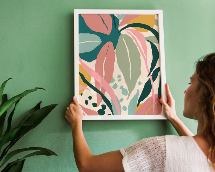 Boho Abstract Tropical Palm Leaf Wall Art, Jungle Leaf Print Illustration, Botanical Jungle Leaves Art Print, Colourful Rainforest Poster