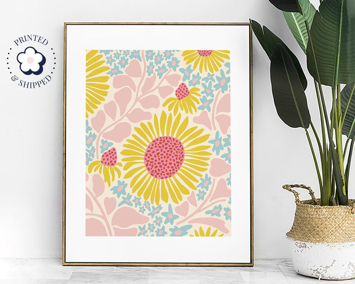 Boho Abstract Daisy Print, Botanical Flower Wall Art, Eclectic Daisies Poster, Retro Flower Market Print, Pink Floral Aesthetic Room Decor