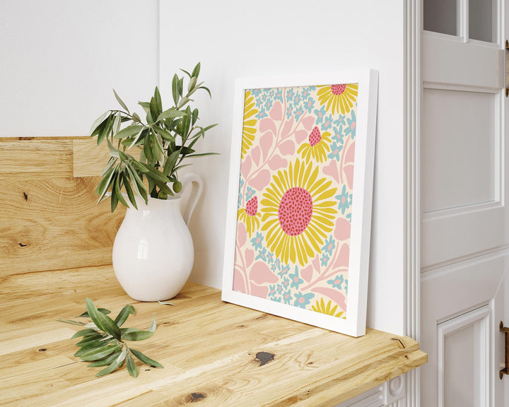 Boho Abstract Daisy Print, Botanical Flower Wall Art, Eclectic Daisies Poster, Retro Flower Market Print, Pink Floral Aesthetic Room Decor