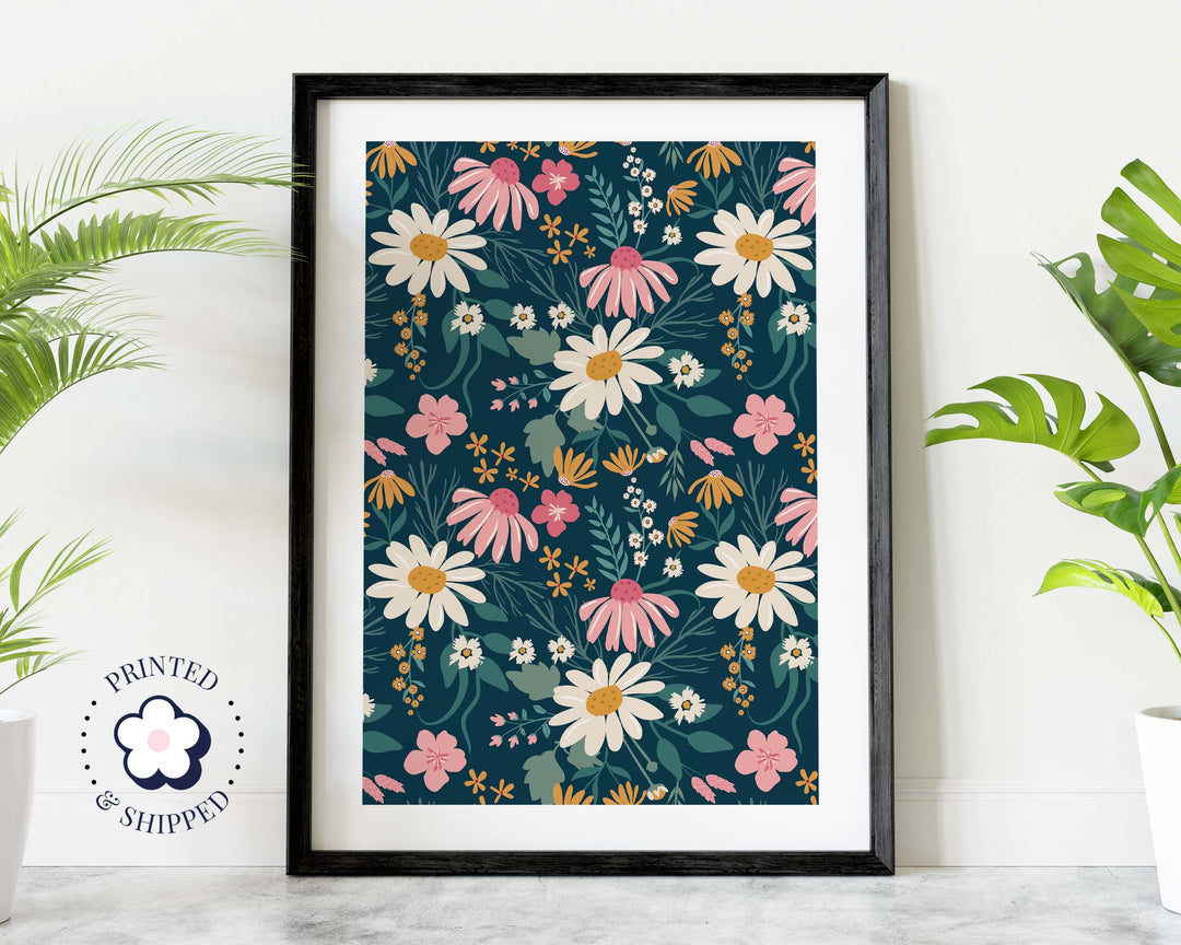 Modern Abstract Daisy Wall Art, Retro Pink Flower Market Print, Botanical Living Room Wall Art, Floral Bedroom Wall Home Decor, Gift For Her