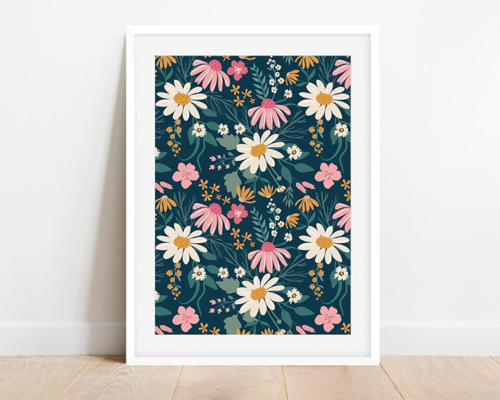 Modern Abstract Daisy Wall Art, Retro Pink Flower Market Print, Botanical Living Room Wall Art, Floral Bedroom Wall Home Decor, Gift For Her