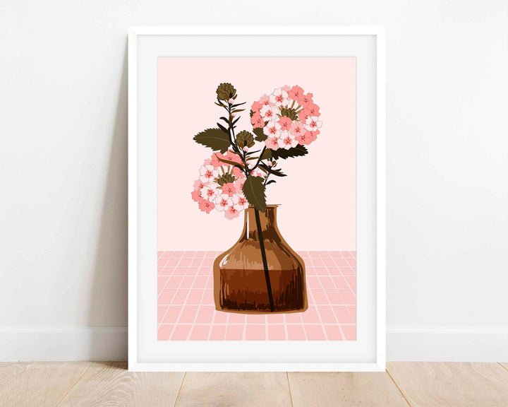 Modern Pink Flower Print, Botanical Wild Flowers in Vase Wall Art, Abstract Flower Painting, Colourful Home Decor Flower Print, Gift For Her