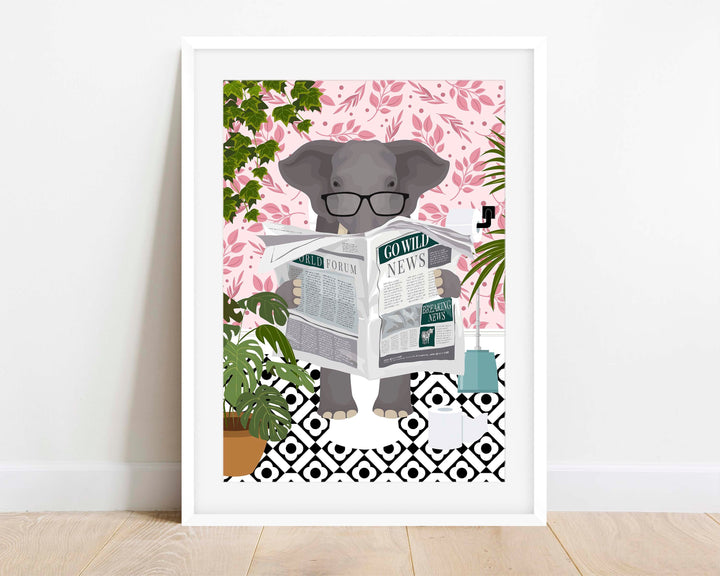 Elephant Bathroom Wall Art, Funny Animal Bathroom Prints, Toilet Art Decor, Kids Bathroom Decor, Maximalist Wall Art, Fun Bathroom Poster