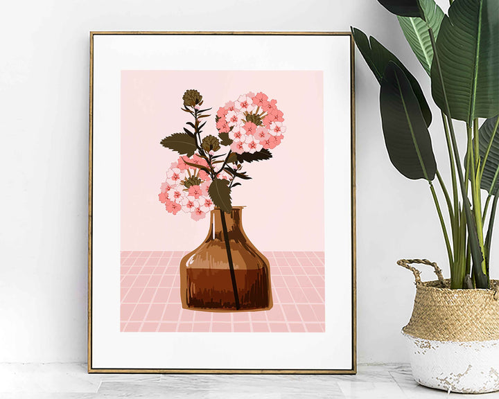 Modern Pink Flower Print, Botanical Wild Flowers in Vase Wall Art, Abstract Flower Painting, Colourful Home Decor Flower Print, Gift For Her