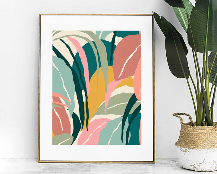 Tropical Leaves 3 Piece Wall Art Print, Boho Botanical Abstract Leaf Print, Palm Leaf Colourful Wall Art, Maximalist Jungle Rainforest Decor