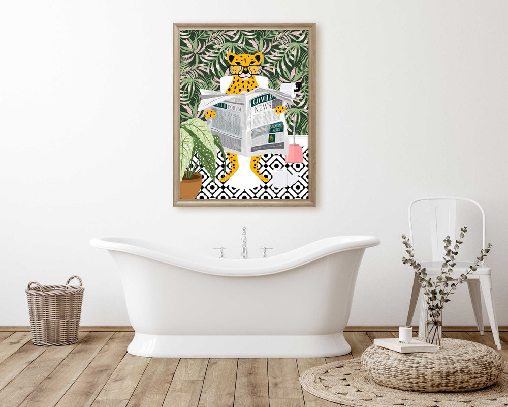 Cheetah Bathroom Wall Art, Funny Animal Bathroom Print, Toilet Art Decor, Kids Bathroom Decor, Maximalist Wall Art, Tropical Bathroom Poster