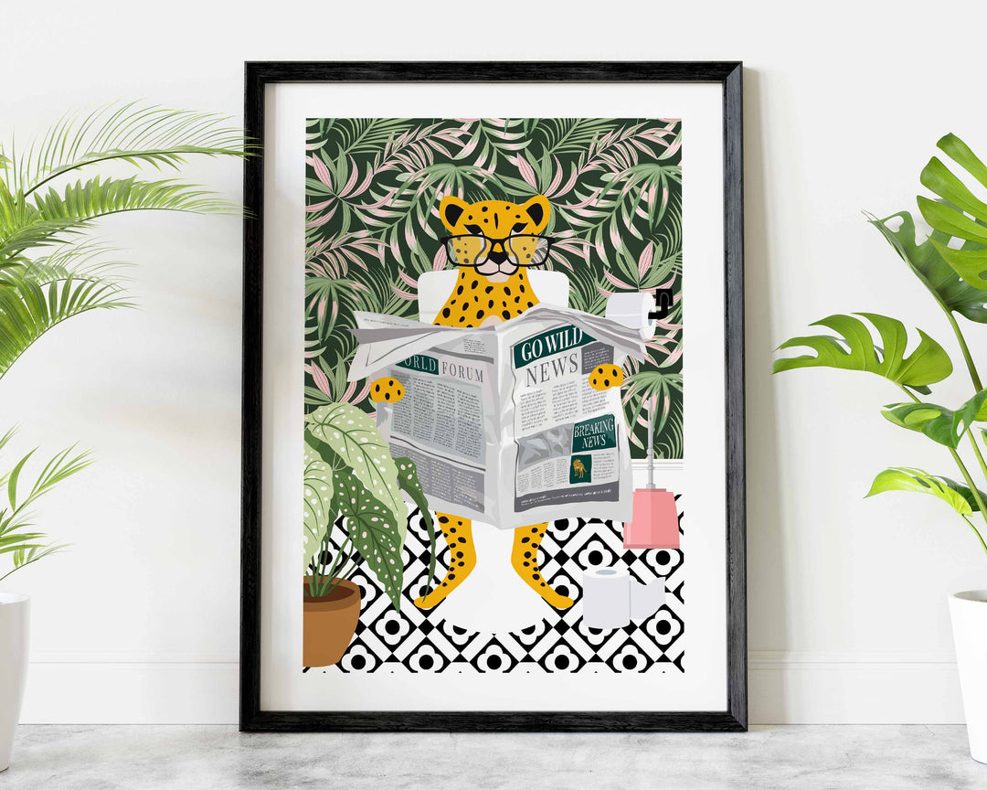 Cheetah Bathroom Wall Art, Funny Animal Bathroom Print, Toilet Art Decor, Kids Bathroom Decor, Maximalist Wall Art, Tropical Bathroom Poster