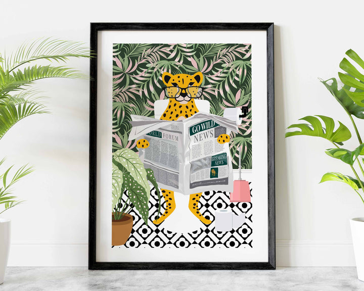Cheetah Bathroom Wall Art, Funny Animal Bathroom Print, Toilet Art Decor, Kids Bathroom Decor, Maximalist Wall Art, Tropical Bathroom Poster