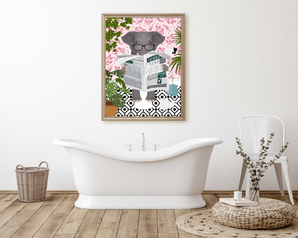 Elephant Bathroom Wall Art, Funny Animal Bathroom Prints, Toilet Art Decor, Kids Bathroom Decor, Maximalist Wall Art, Fun Bathroom Poster