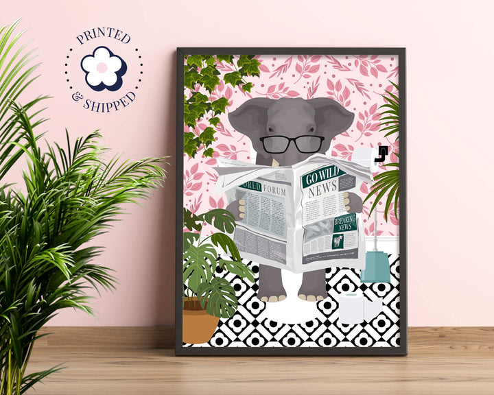 Elephant Bathroom Wall Art, Funny Animal Bathroom Prints, Toilet Art Decor, Kids Bathroom Decor, Maximalist Wall Art, Fun Bathroom Poster