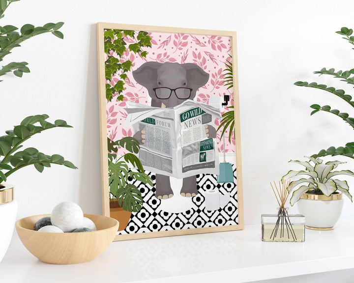 Elephant Bathroom Wall Art, Funny Animal Bathroom Prints, Toilet Art Decor, Kids Bathroom Decor, Maximalist Wall Art, Fun Bathroom Poster