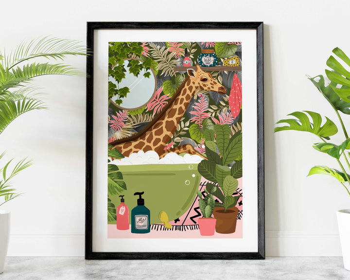 Giraffe Bathroom Wall Art, Funny Animal Bathroom Print, Toilet Art Decor, Kids Bathroom Decor, Maximalist Wall Art, Tropical Bathroom Poster