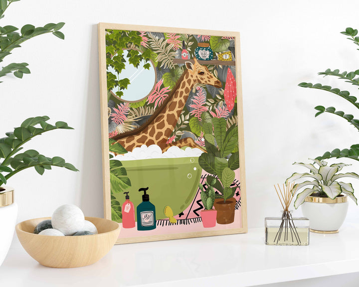 Giraffe Bathroom Wall Art, Funny Animal Bathroom Print, Toilet Art Decor, Kids Bathroom Decor, Maximalist Wall Art, Tropical Bathroom Poster