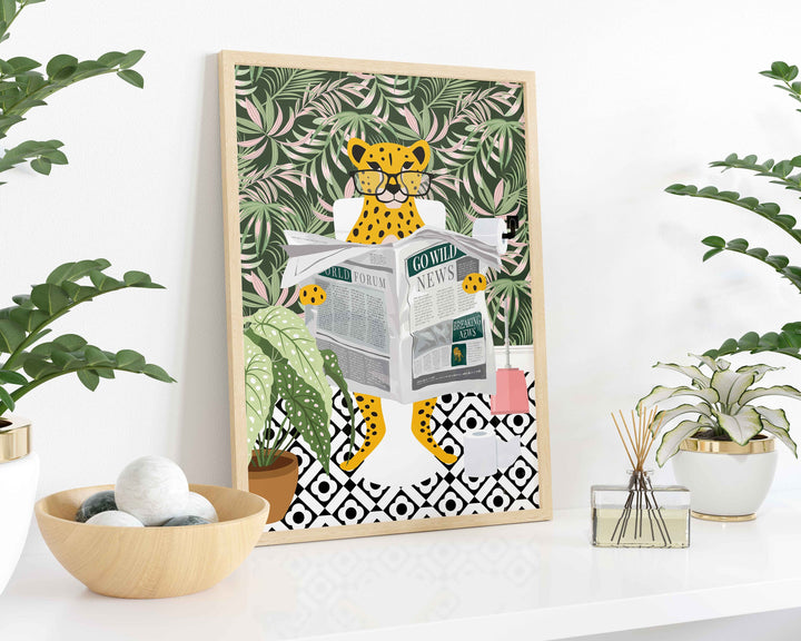 Cheetah Bathroom Wall Art, Funny Animal Bathroom Print, Toilet Art Decor, Kids Bathroom Decor, Maximalist Wall Art, Tropical Bathroom Poster