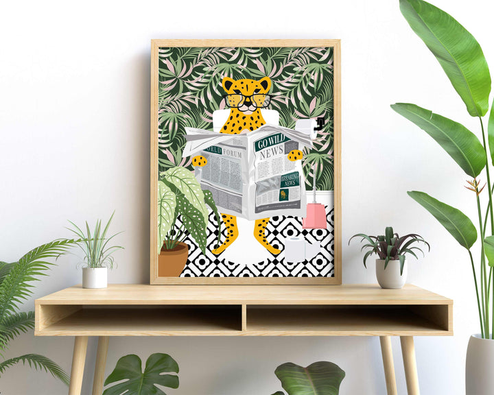 Cheetah Bathroom Wall Art, Funny Animal Bathroom Print, Toilet Art Decor, Kids Bathroom Decor, Maximalist Wall Art, Tropical Bathroom Poster