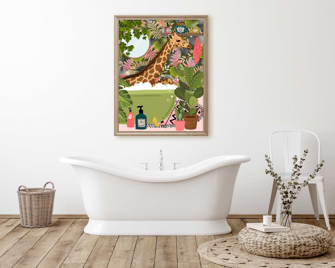 Giraffe Bathroom Wall Art, Funny Animal Bathroom Print, Toilet Art Decor, Kids Bathroom Decor, Maximalist Wall Art, Tropical Bathroom Poster