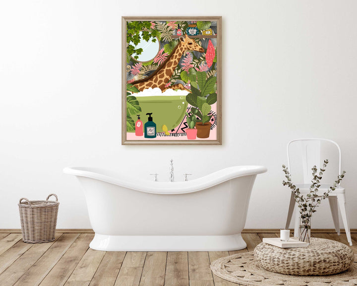 Giraffe Bathroom Wall Art, Funny Animal Bathroom Print, Toilet Art Decor, Kids Bathroom Decor, Maximalist Wall Art, Tropical Bathroom Poster