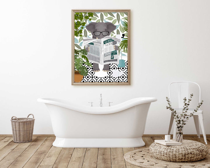 Elephant Bathroom Wall Art, Funny Animal Bathroom Prints, Toilet Art, Kids Bathroom Decor, Maximalist Wall Art, Botanical Bathroom Poster