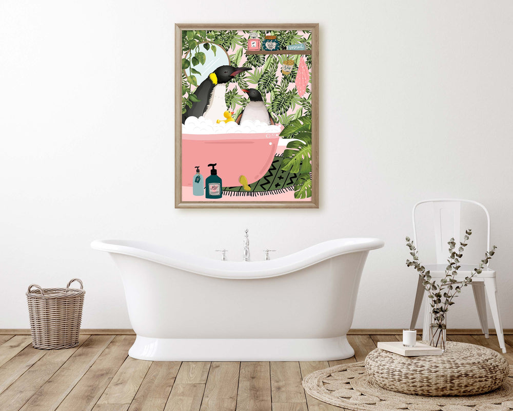 Penguin Bathroom Wall Art, Funny Animal Bathroom Print, Toilet Art Decor, Kids Bathroom Decor, Maximalist Wall Art, Tropical Bathroom Poster