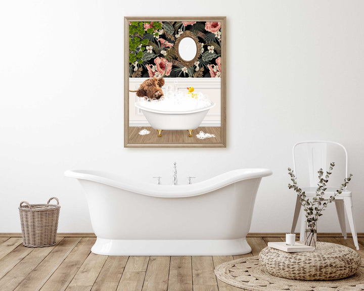 Scottish Highland Cow in Bath Print, Colourful Animal in Bathtub Art, Vintage Bathroom Decor, Funny Bathroom Print, Whimsical Animal Art