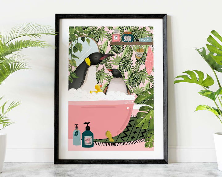 Penguin Bathroom Wall Art, Funny Animal Bathroom Print, Toilet Art Decor, Kids Bathroom Decor, Maximalist Wall Art, Tropical Bathroom Poster