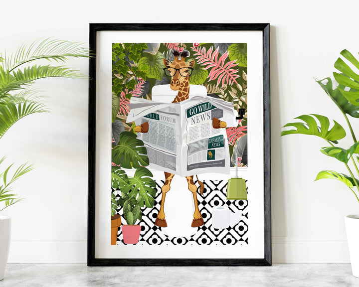Giraffe on Toilet Bathroom Print, Animal on Toilet Funny Bathroom Wall Art, Tropical Boho Bathroom Jungle Art Decor, Fun Cloakroom Wall Art