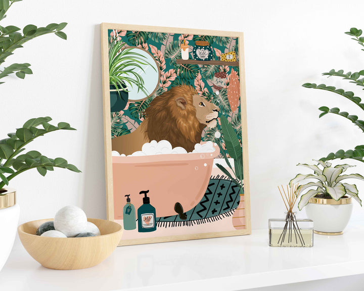 Lion Bathroom Wall Art, Funny Animal Bathroom Prints, Toilet Art Decor, Kids Bathroom Decor, Maximalist Wall Art, Tropical Bathroom Poster