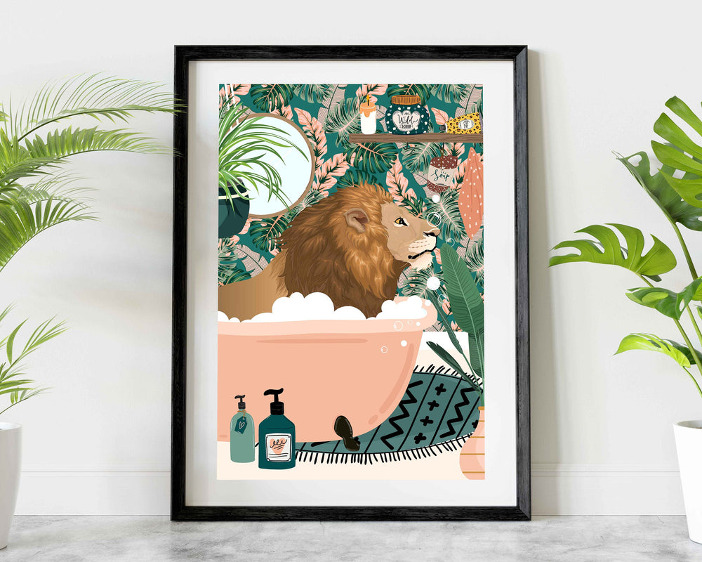 Lion Bathroom Wall Art, Funny Animal Bathroom Prints, Toilet Art Decor, Kids Bathroom Decor, Maximalist Wall Art, Tropical Bathroom Poster