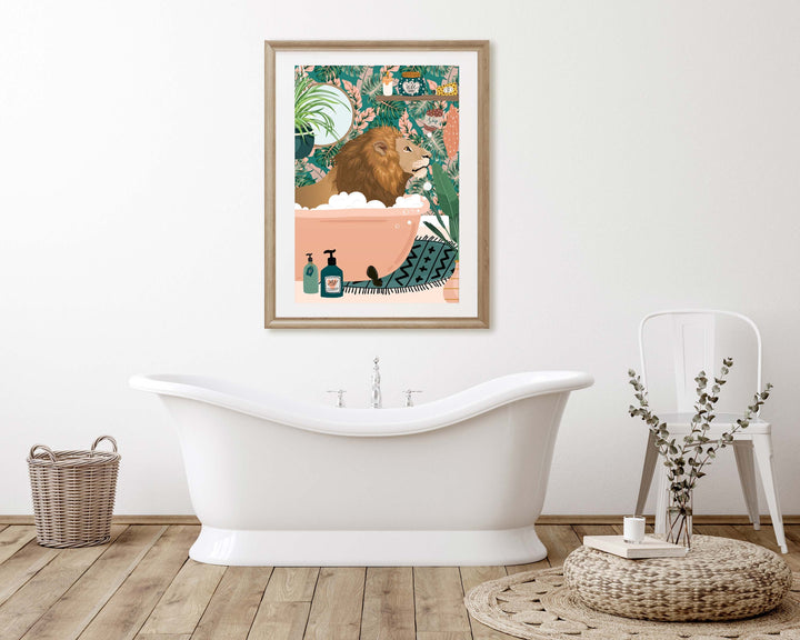 Lion Bathroom Wall Art, Funny Animal Bathroom Prints, Toilet Art Decor, Kids Bathroom Decor, Maximalist Wall Art, Tropical Bathroom Poster