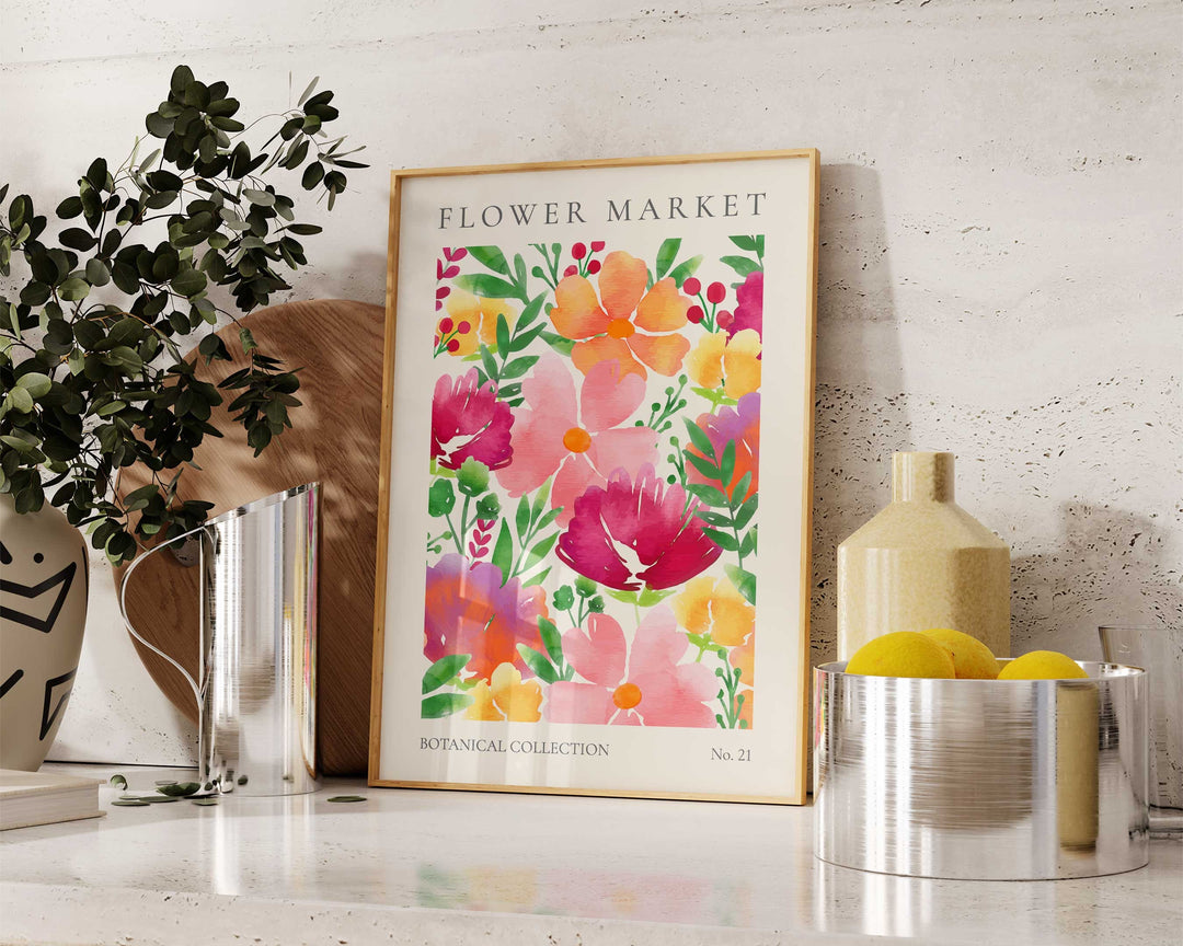 Bright Flower Market Print, Wild Flower Wall Art, Flower Market Poster, Living Room Print, Bedroom Wall Décor, Modern Watercolour Floral Art