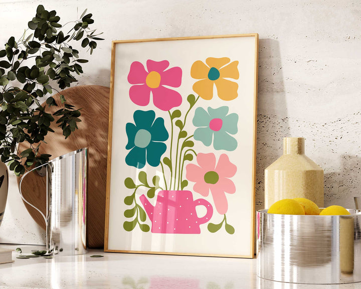 Colourful Abstract Flower Print, Scandinavian Floral Wall Art, Pink Blue Yellow Floral Art, Modern Botanical Plant Print, Living Room Decor