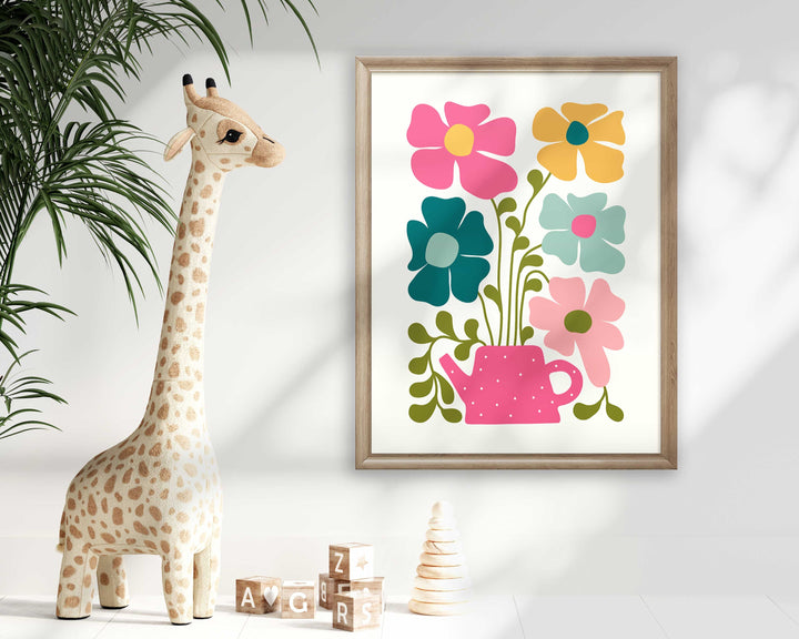 Colourful Abstract Flower Print, Scandinavian Floral Wall Art, Pink Blue Yellow Floral Art, Modern Botanical Plant Print, Living Room Decor