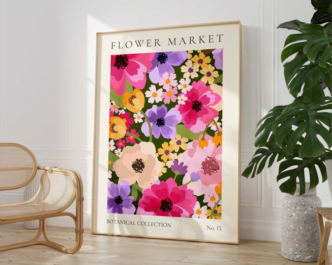 Bold Flower Market Print, Wild Flower Wall Art, Flower Market Poster, Living Room Print, Bedroom Wall Décor, Modern Abstract Floral Prints