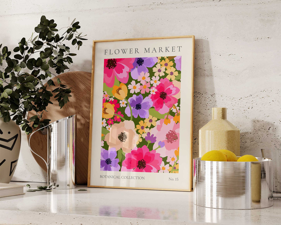 Bold Flower Market Print, Wild Flower Wall Art, Flower Market Poster, Living Room Print, Bedroom Wall Décor, Modern Abstract Floral Prints